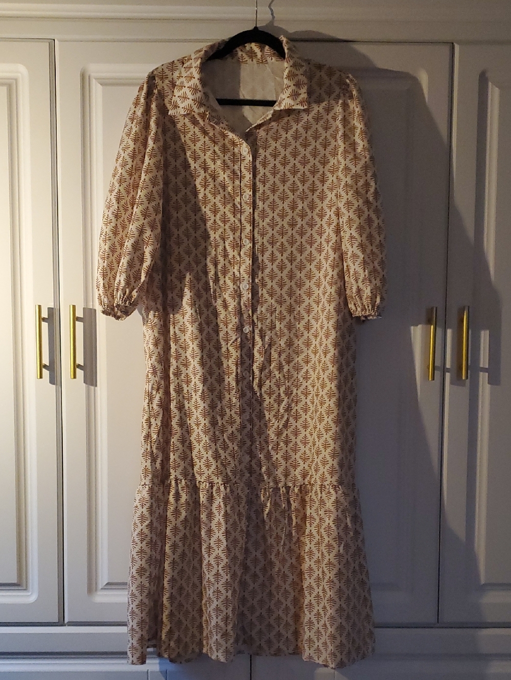 SHEIN Cream Printed Button-Front Maxi Dress